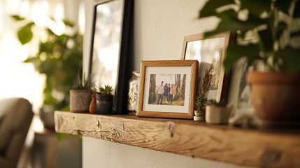 Poster - Positioned on a mantel shelf with family photos, Personalization, Texture Contrast, The frame is placed on a mantel shelf alongside family photos  