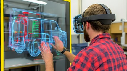Man Using VR Headset to Design a Car