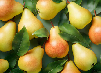 Sticker - fresh pears with leaves, top view