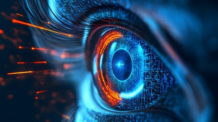 Abstract Digital Eye with Circuitry and Glowing Lines