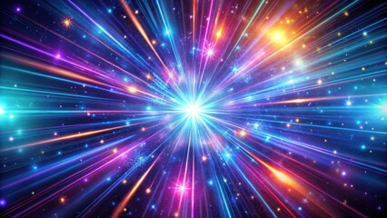 Wall Mural - cosmic hyperspace background with neon glowing abstract rays and stars in motion, speed of light, co