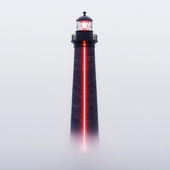 Poster - Lighthouse in Fog with Red Beam.