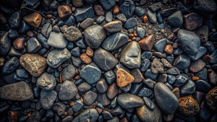 Canvas Print - Dark, irregularly shaped rocks scattered on the ground, rocks, stones, dark, irregular, scattered, nature, outdoors, ground