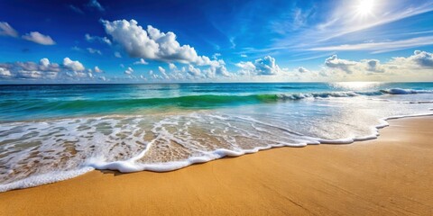 Wall Mural - Clear water wave washing onto a clean beach sand , beach, ocean, wave, water, sand, clean, clear, peaceful, serene