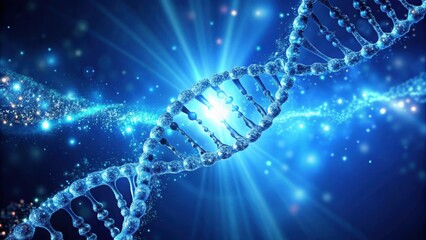 Canvas Print - Rotating DNA molecule with glowing effects on blue background , DNA, molecule, , rotating, glowing, science