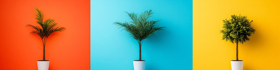 colorful potted plants on bright backgrounds