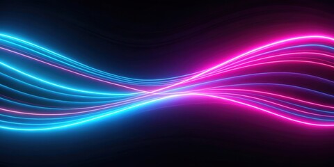 Wall Mural - Abstract render with neon pink and blue lines glowing on black background , abstract, render, glowing, neon, lines