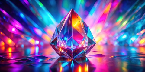 Wall Mural - Vibrant iridescent background with neon, pink, purple, and blue colors resembling light through a crystal prism, neon, pink