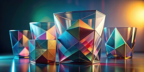 Sticker - Geometric abstract glass composition with dispersion effects , glass, abstract, composition, render