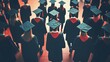 © Jojo* - A group of graduates in black gowns and caps walking in a line.