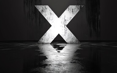 Highresolution depiction of a large white X on a reflective black background, emphasizing social media interaction and digital communication, clear and vivid