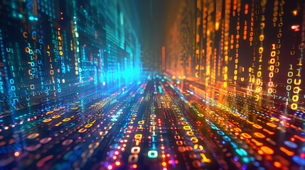 Digital technology data coding network, fiber optics background with lots spots