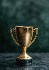 golden trophy award in the rain