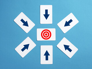 Wall Mural - choosing right way concept with arrows pointing to target