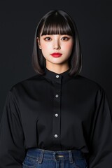 Canvas Print - portrait of a young asian woman with black hair and red lips