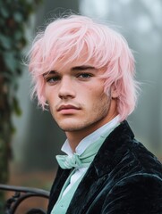 Canvas Print - Stylish young person with pink hair