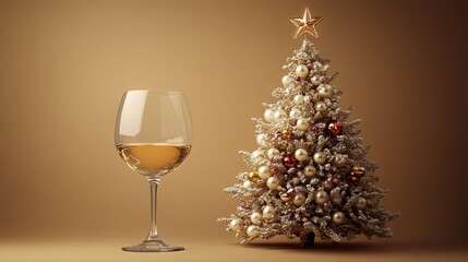 Creative Christmas tree made from white wine glasses and elegant ornaments for festive celebration