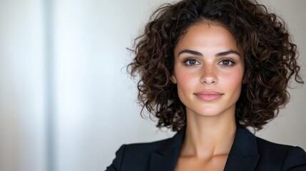 Canvas Print - Confident young woman with curly hair in a black suit