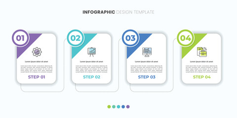 Business infographic template. 4 Step timeline journey. Process diagram, 4 options on white background, Infograph elements