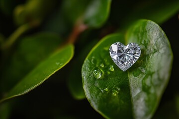 Heart-Shaped Ethical Lab Diamond Resting on a Green Leaf