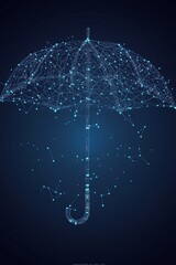 Wall Mural - Abstract Polygonal Umbrella On Dark Blue Background. Insurance, Safety, And Protection Concept.