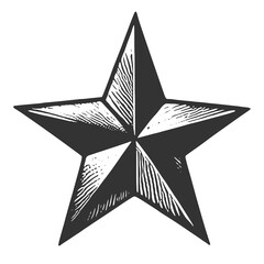 Wall Mural - five-pointed star with shading, drawn in an engraving style sketch engraving generative ai raster illustration. Scratch board imitation. Black and white image.
