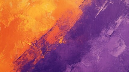 Vibrant abstract orange and purple textured wallpaper with dynamic brushstrokes on rough canvas surface, perfect for artistic backgrounds, creative digital design projects, and modern interior decor a