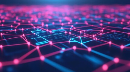 Blockchain network visualization, neon data grid, ultra-modern tech background