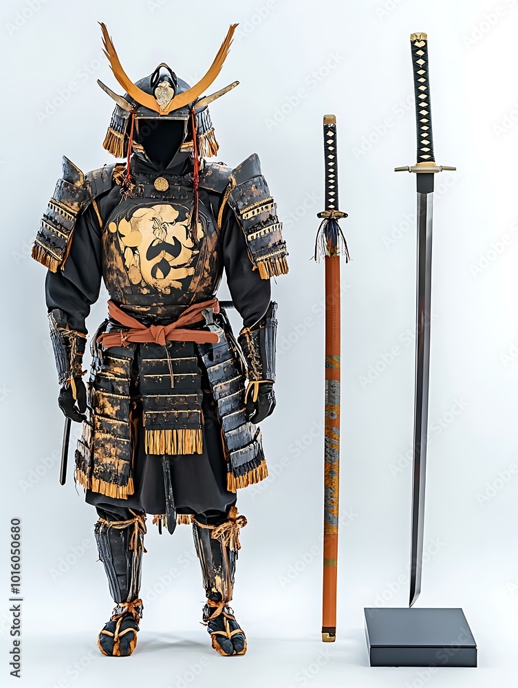 Traditional Japanese Samurai Warrior in Full Armor with Katana Sword ...