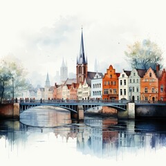 Wall Mural - Minimalistic Illustration of Brugge’s Historical Landmarks and Iconic Cityscape