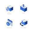© tomasknopp - Simple set of isometric flat icons for logistics 3. Contains such symbols as Delivery Insurance, Cargo, Delivery Time and Product Return.