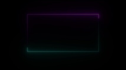 Wall Mural - rectangle picture frame with two tone neon color motion graphic. abstract glowing neon rectangle bor