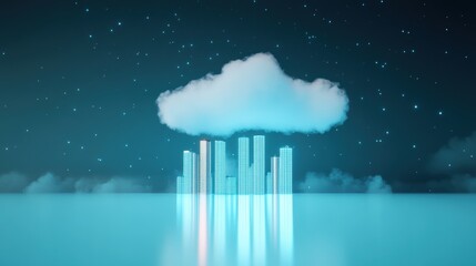 Wall Mural - A futuristic city scene with cloud computing infrastructure integrated into the cityscape, representing the growing reliance on cloud services.