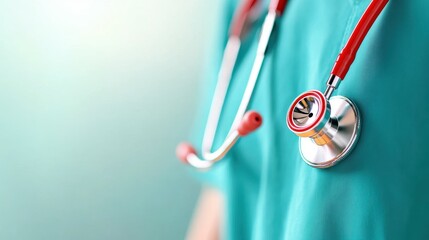 Wall Mural - A close up shot of a stethoscope on a doctor chest, symbolizing the dedication to healing.