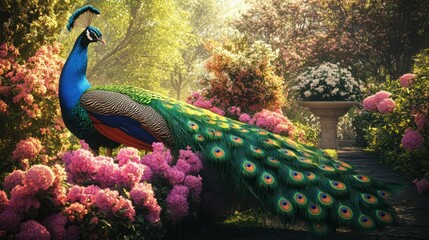 peacock in a garden paradise