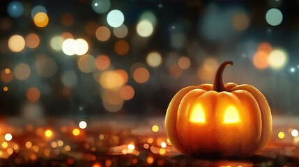 Wall Mural - Halloween theme pumpkin candle illustration with bokeh background for promotional materials