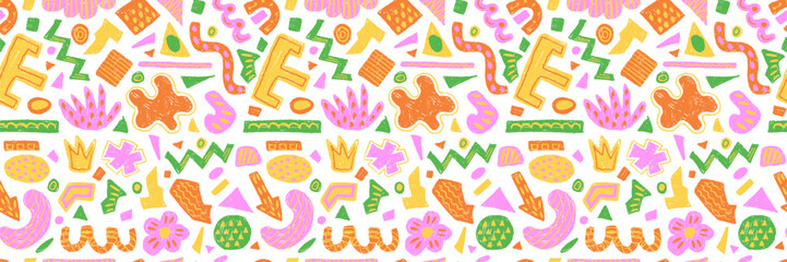 Canvas Print - hand drawn seamless pattern of colorful abstract geometric shapes and forms. vector collection of co