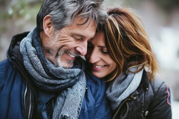 Poster - Portrait of happy senior couple in love outdoor. Mature man and woman embracing each other.