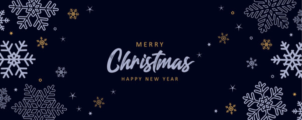 Wall Mural - merry christmas greeting card with snowflake and stars vector illustraion