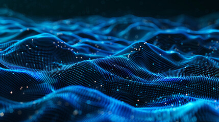 Abstract Digital Waves in Blue with Sparkling Effects