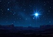 © zhuan - Starry Night over Desert Hills Symbolizing Birth of Jesus with Shining Bethlehem Star