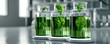 © Arnon  Parnnao - Three glass jars with green leaves submerged in liquid on a laboratory counter.