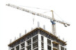 © CreativePulse - Construction site with crane lifting materials above building under construction, showcasing structural framework and scaffolding