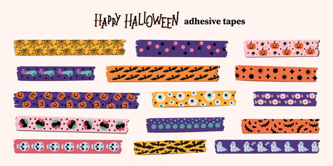 Helloween adhesive strips for album. Duct tape for collage. Design elements set in flat style. Vector illustration.