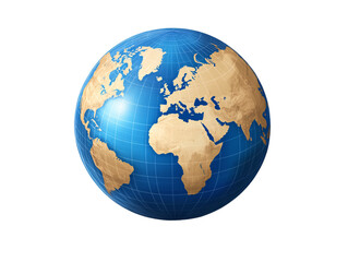 a blue and gold globe with continents