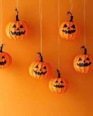 Canvas Print - Halloween themed handmade decorations on orange background