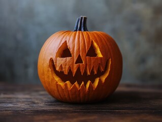 Wall Mural - pumpkin carving on dark wood background