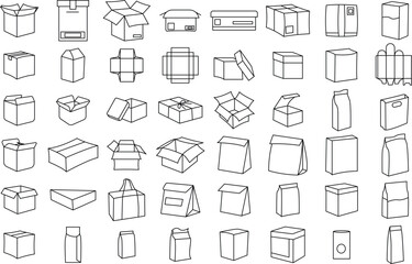 Food bag, box and package icon set. Thin line art editable stroke.