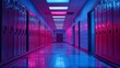 © Grit - Neon Lit School Hallway with Lockers