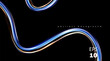 © Doloves - 3d chrome spiral template. Silver metal curve element on black background. Y2k fluid wave, flow swirl, 3d path. Dynamic steel shapes. Vector trend 3d illustration